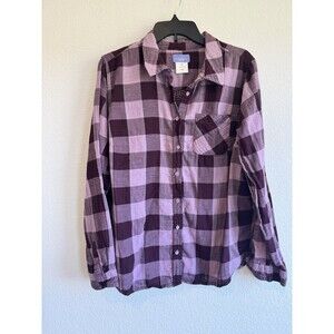 Laura Scott Women's Purple Plaid Long Sleeve Button Down Shirt Chest Pocket 1X
